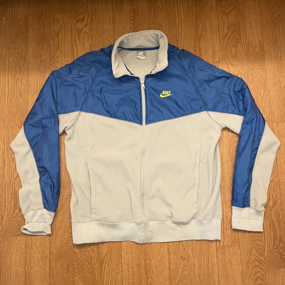 Nike Other - Nike Sportswear Grey Fleece Blue Nylon Shoulders Full Zip Up Jacket Size XL